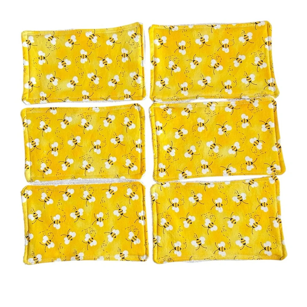 Hand Crafted Honey Bee Print Colorful Cotton Terry Cloth Reusable Unpaper Towels